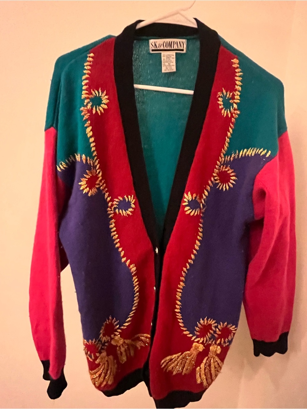 SK & Company 80's Vintage Sweater Lambswool Angora Button-up Beaded Cardigan